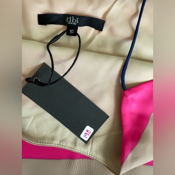 Tibi Pink Striped Scoop Neck Tank Top Size 10 Silk Nylon NWT $198 - Picture 5 of 10